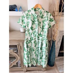 Donna Morgan Shirt Dress Womens Green White Size 10 Botanical Parrot Print